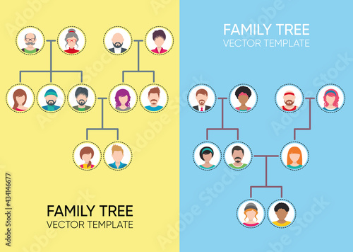 Family tree design templates with avatar icons