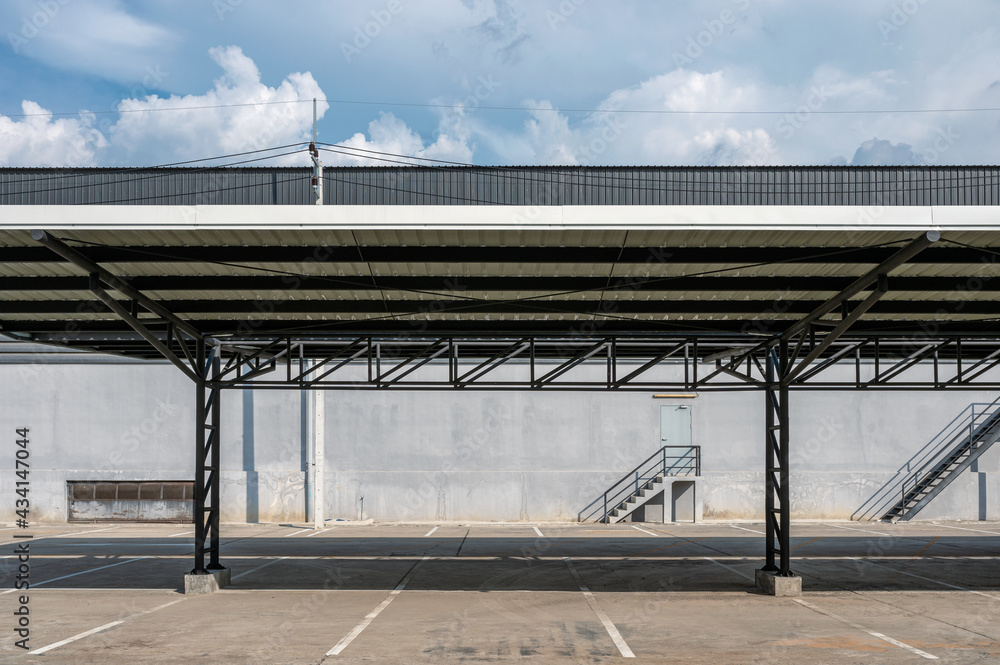 Car park slot with metal roof covered and warehouse distribution