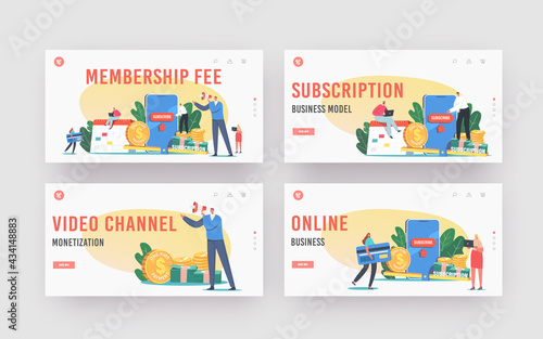 Membership Fee Landing Page Template Set. Subscription Business Model. Monthly Order Service with Automatic Payment