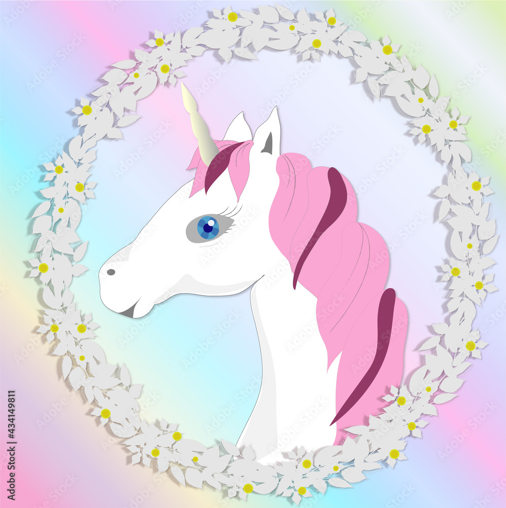 unicorn in a floral frame on a rainbow background_ illustration unicorn in a floral frame on a rainbow background_ illustration