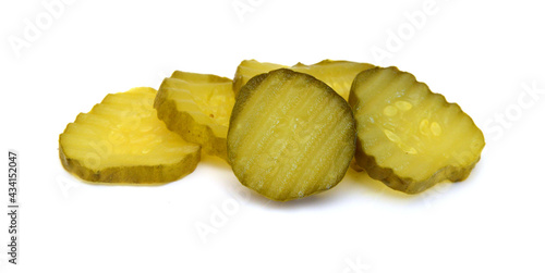 Fresh sliced green pickles isolated over white 