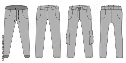 Trousers, Jogging pants, Pants, and sports Bermuda's vector illustration on white background.