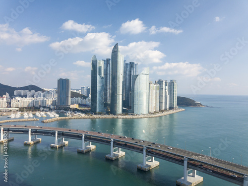 Gwangandaegyo bridge on background of the cityscape of Busan, South Korea