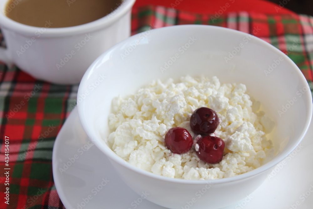 healthy cheese curd with berries cherry and coffee diet breakfast morning healthy cheese curd with berries cherry and coffee diet breakfast morning