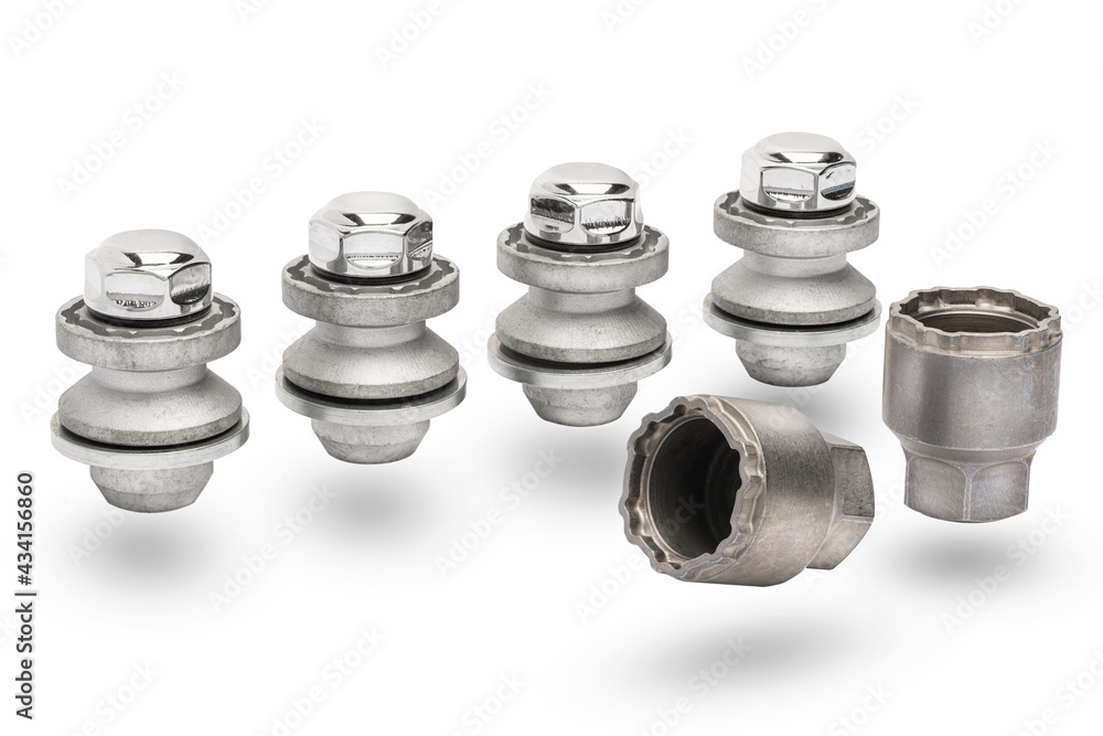 nuts of a secret for wheels close-up. Protect car wheels from vandals and theft nuts of a secret for wheels close-up. Protect car wheels from vandals and theft