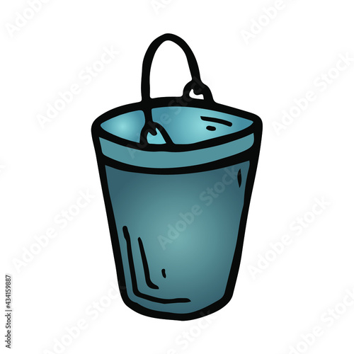 Color illustation of metal bucket in doodle style