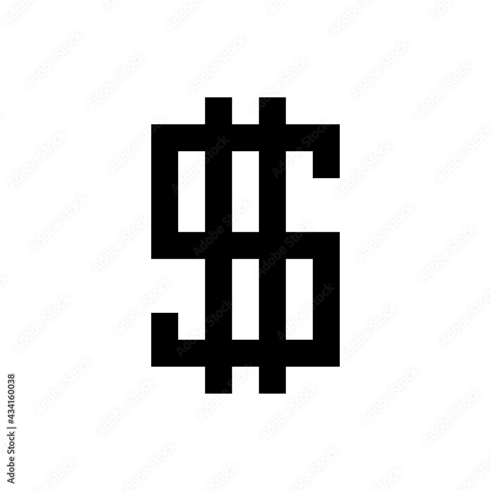 Obraz premium Pixel dollar sign icon. Black contour linear silhouette. Vector simple flat graphic illustration. The isolated object on a white background. Isolate.