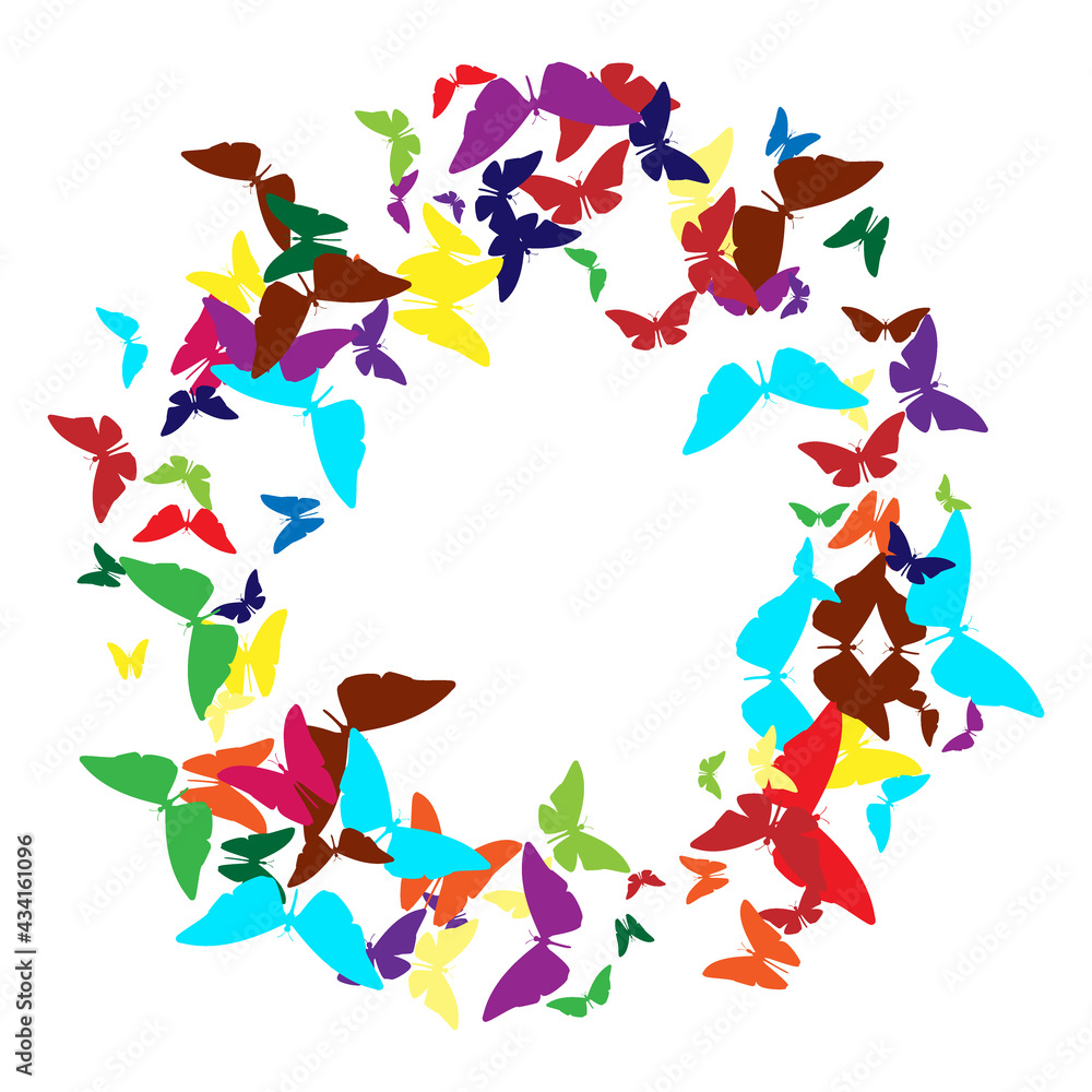 Fototapeta premium Abstract background with detailed color butterflyes on white background