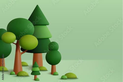 Fototapeta Naklejka Na Ścianę i Meble -  Forest set in green background. Vector illustration