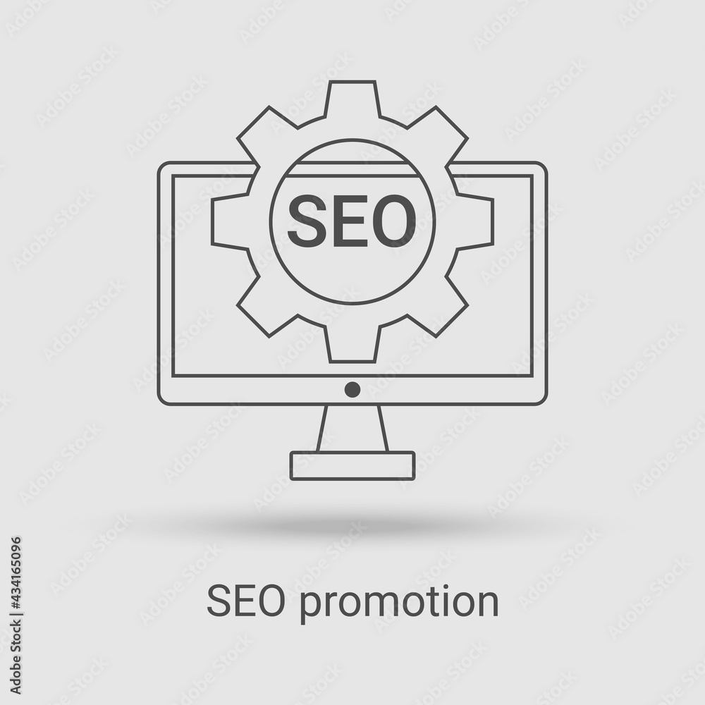 SEO promotion icon.Product support and digital marketing.Linear vector illustration. SEO promotion icon.Product support and digital marketing.Linear vector illustration.