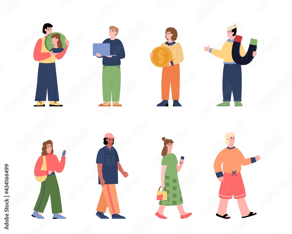 Male and female characters for lead generation concept a vector illustrations