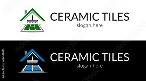 Creative ceramic tiles logo in perspective