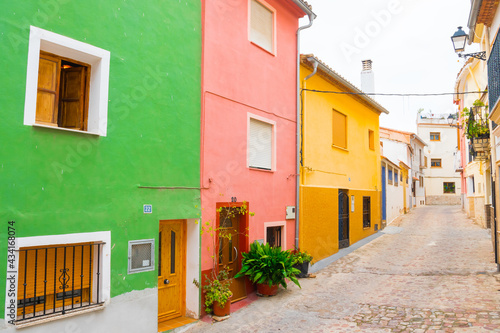 Segorbe  province of Castellon  Valencian Community  Spain. Beautiful colorful historic street in the old town. Traditional spanish architecture.