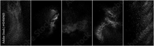Set of distressed white grainy texture. Dust overlay textured. Grain noise particles. Snow effects pack. Rusted black background. Vector illustration, EPS 10.    photo
