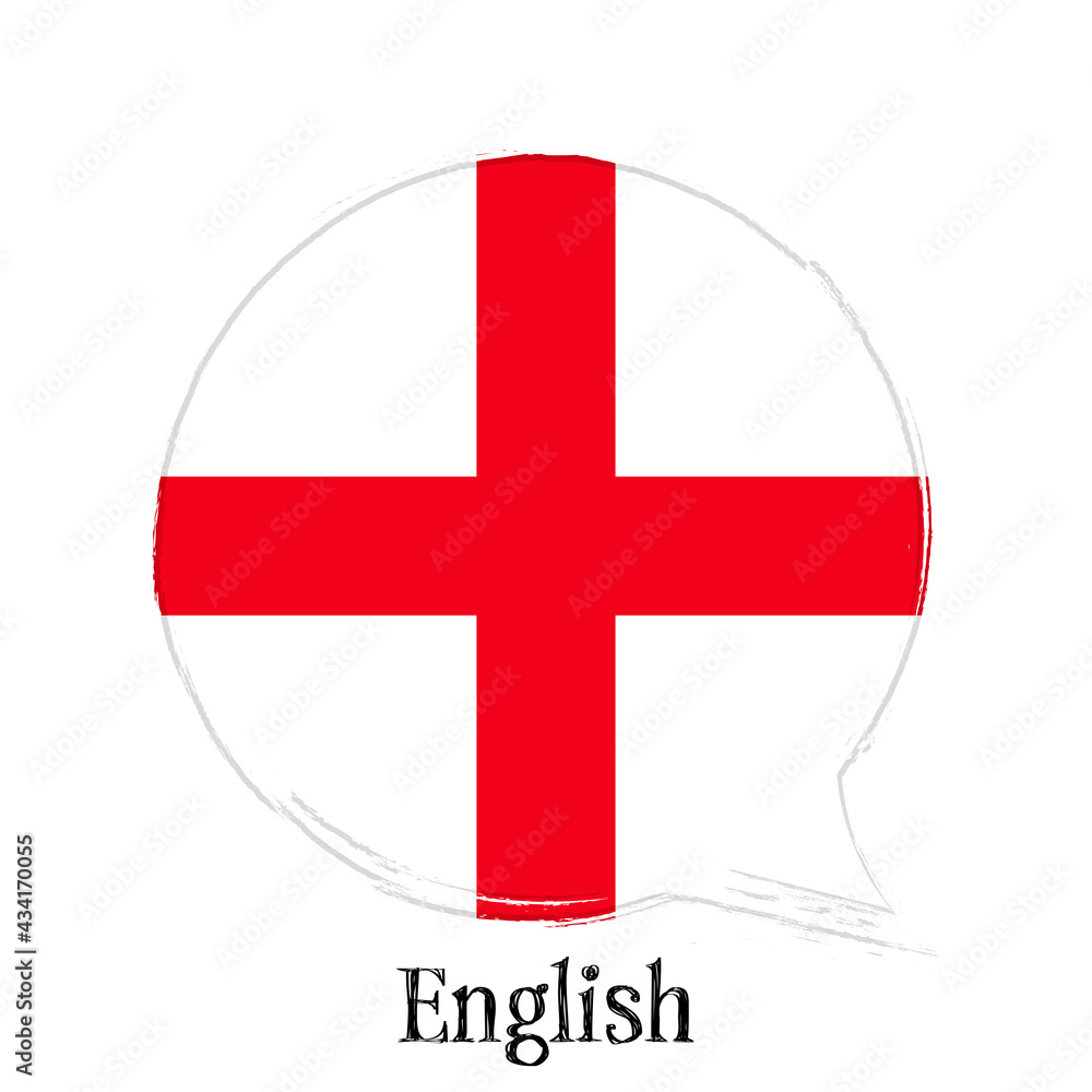 Obraz premium English language, England flag, banner with grunge brush. Illustration of book, dictionary, vocabulary.