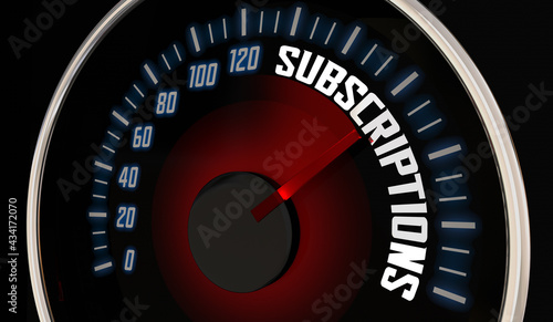 Subscriptions Speedometer Renewing Sales Repeat Business Model 3d Illustration