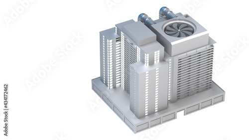 multi-storey building with large rooftop air conditioning