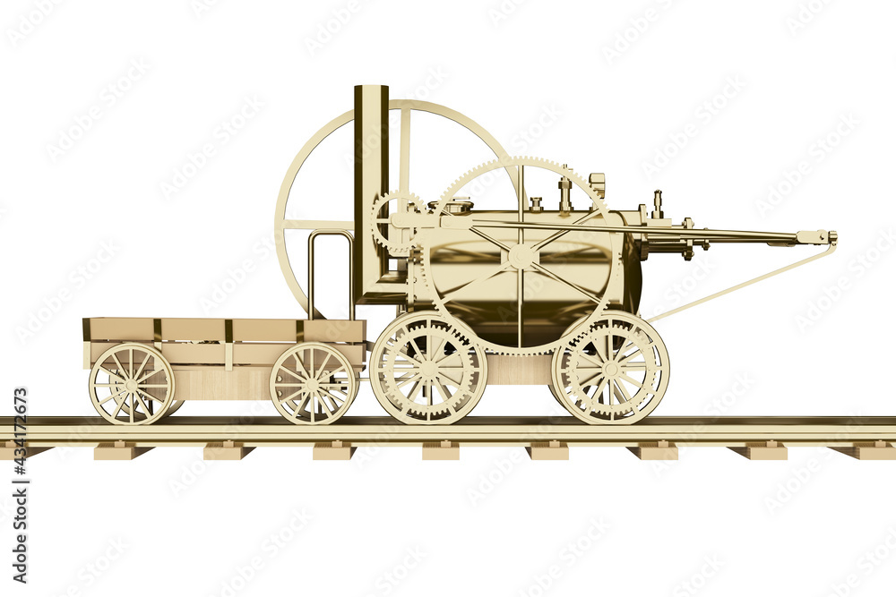 bronze steampunk railway transport isolated on white