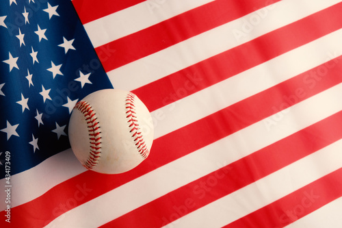 american flag and baseball background for memorial day sports banner or 4th of July holiday.