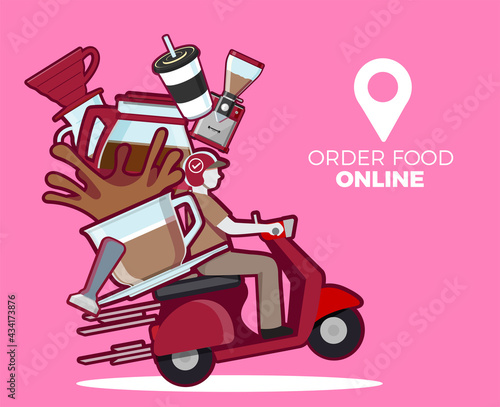 coffee delivery service, delivery on mobile Scooter delivery service , Vector illustration