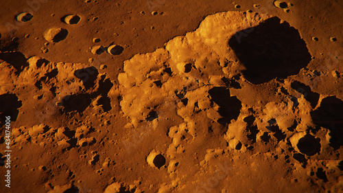 valley with craters on planet Mars, landscape on the red planet 
