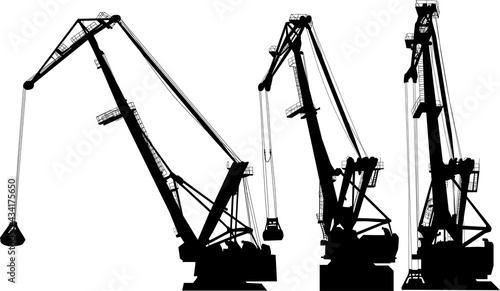 three large nautical cranes black silhouettes