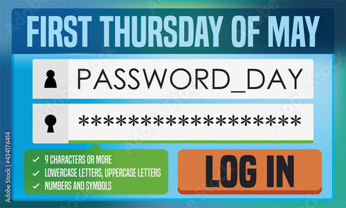 Login Window with Password Day Awareness Message, Vector Illustration