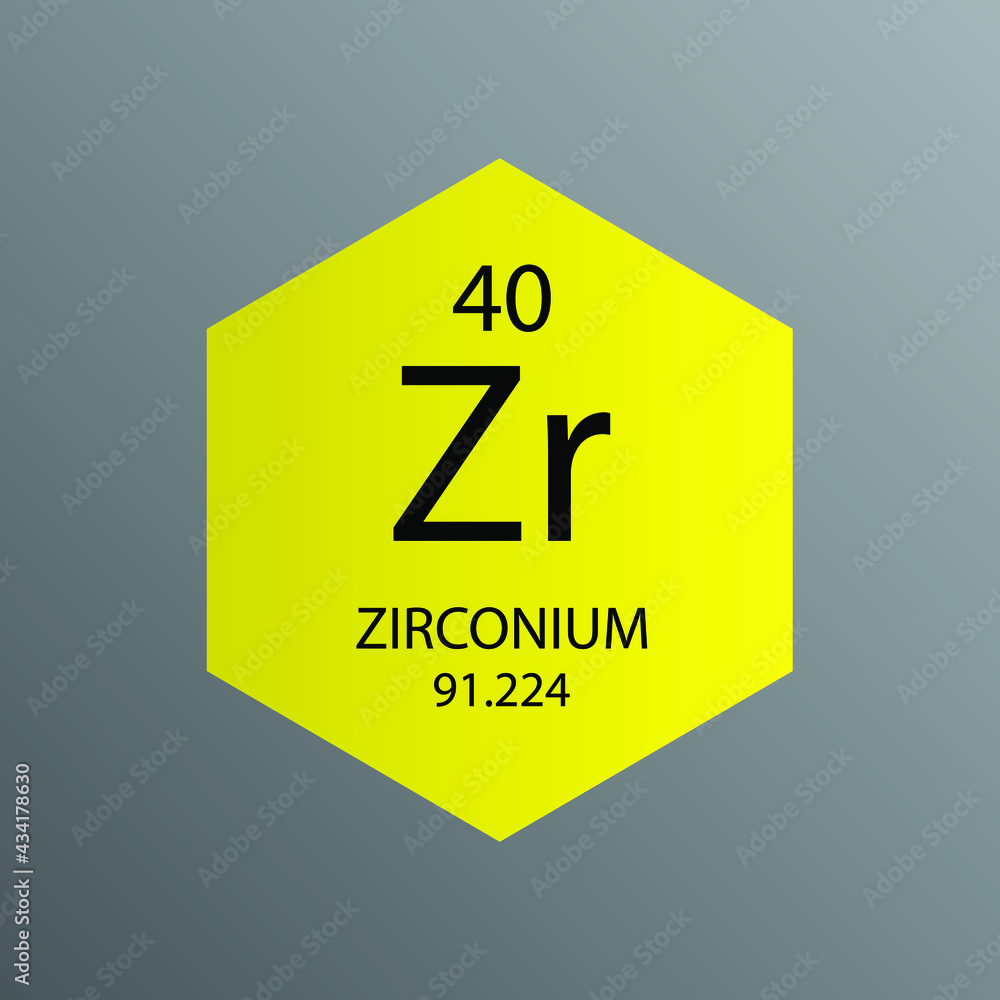 Zr Zirconium Transition metal Chemical Element Periodic Table. Hexagon vector illustration