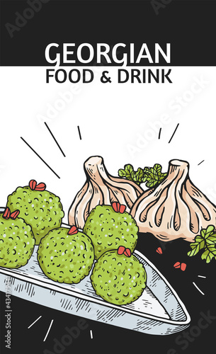 Healthy georgian food khinkali and pkhali a vector template for restaurant menu.