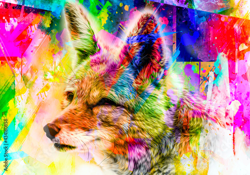red fox in the color art