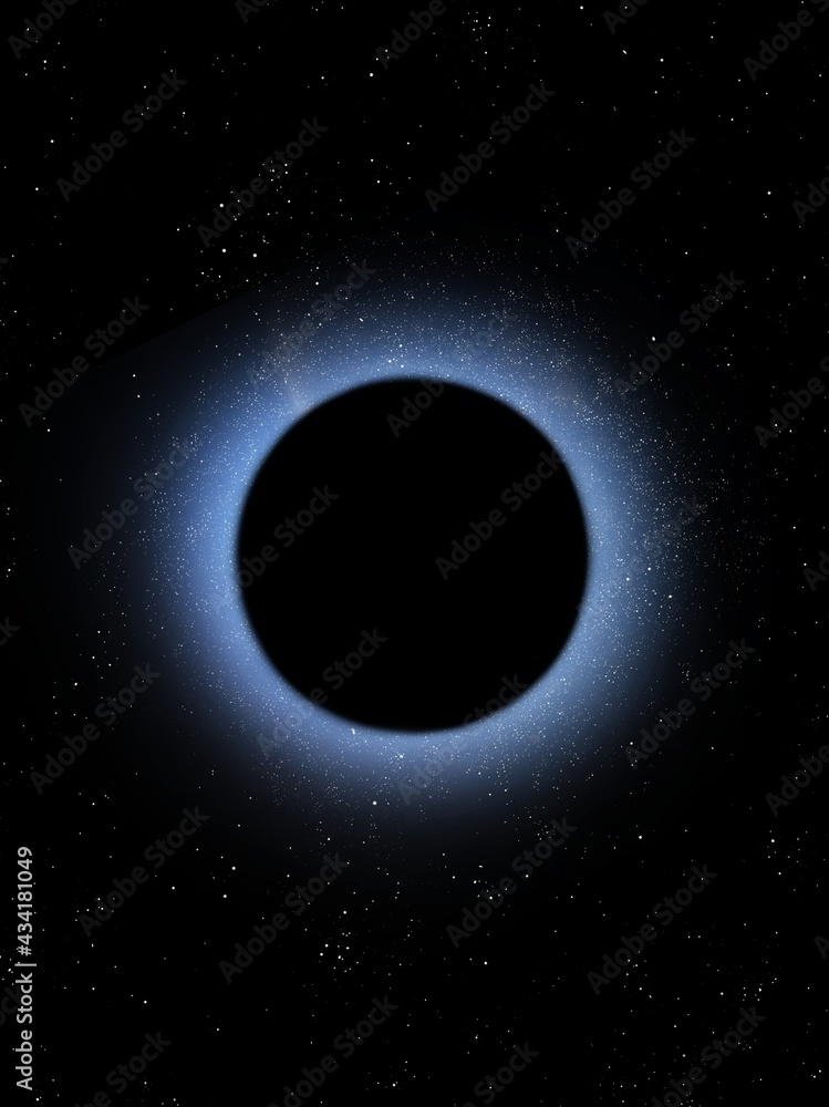 Black hole in space against the background of stars 3d rendering. 