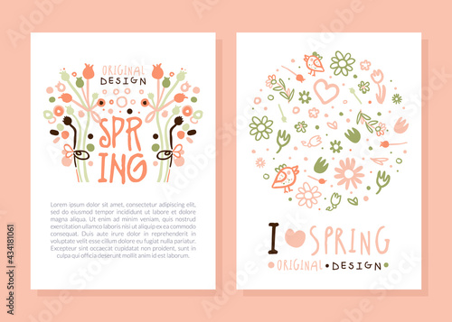Tender Spring Hand Drawn Flowers in Vector Card or Cover Template