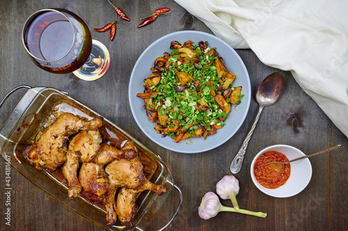 baked vegetables and chicken with pomegranate juice