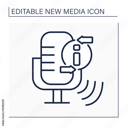 Podcast line icon.Episodic series of spoken word, digital audio files. Audio discussion recording.Information space.New media concept. Isolated vector illustration.Editable stroke