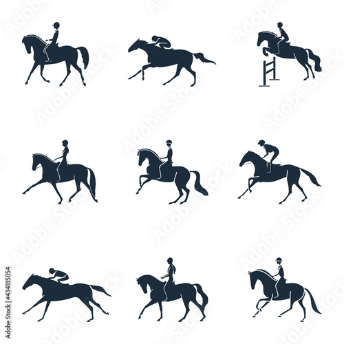 Equestrian sport abstract concept vector silhouettes set