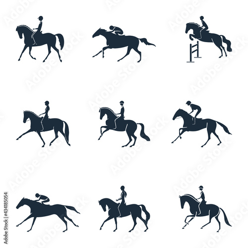 Equestrian sport abstract concept vector silhouettes set