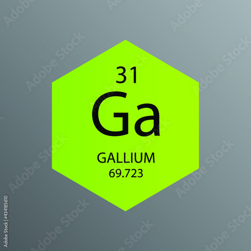 Ga Gallium Post transition metal Chemical Element Periodic Table. Hexagon vector illustration, simple clean style Icon with molar mass and atomic number for Lab, science or chemistry education.