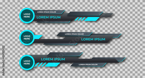 Three geometric lower third banners set design. Modern geometric lower third banner template design. Colorful lower thirds set template vector. Modern, simple, clean design style