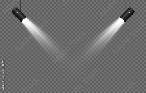 Vector set of light. Light source, studio lighting, walls, png. Spotlight lighting, spotlight PNG. Light beams, light effect.