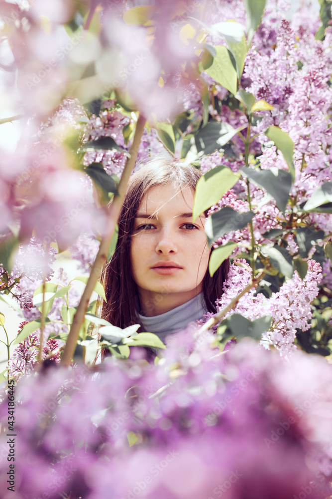 Spring bouquet of lilacs in woman hands. Lilac flowers. Gardening  