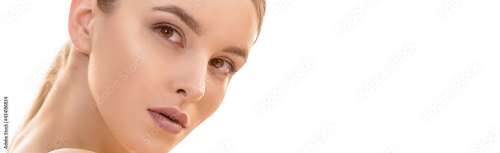 The portrait of the cute girl on the white background The portrait of the cute girl on the white background