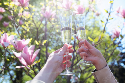 People clinking glasses of champagne. Cheers! 