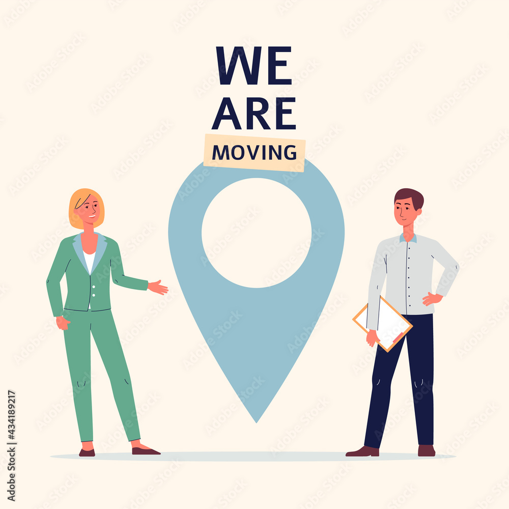 Concept of we are moving and business relocation a vector poster. Concept of we are moving and business relocation a vector poster.