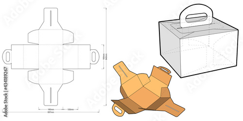 Cake Box with handle and Die-cut Pattern. The .eps file is full scale and fully functional. Prepared for real cardboard production.