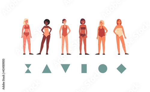 Geometric scheme of women body shapes, flat vector illustration isolated.