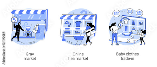 Second hand trade abstract concept vector illustrations.