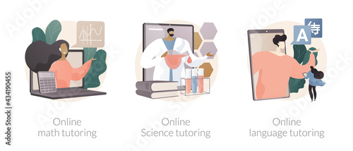 Online school subject learning abstract concept vector illustrations.