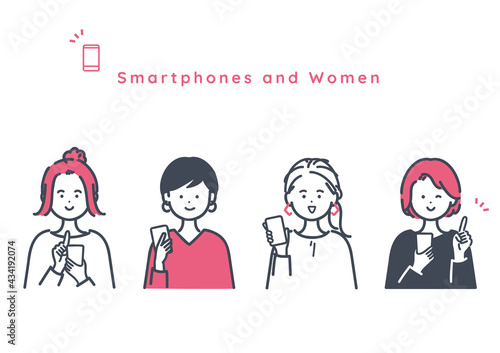 スマートフォンを使う女性のイラスト素材