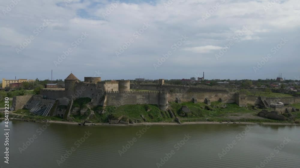 Aerial view of medieval fortress rocky coast by sea Akkerman fortress Europe Aerial view of medieval fortress rocky coast by sea Akkerman fortress Europe