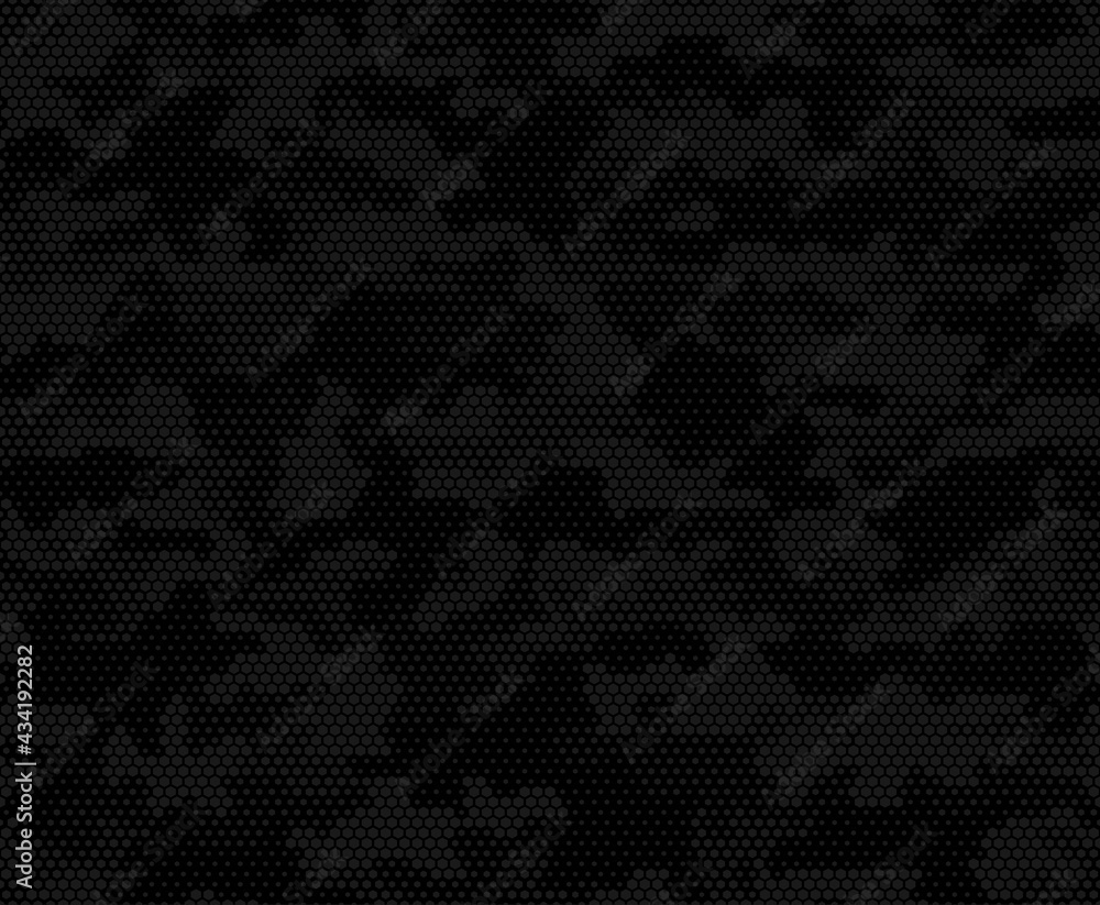 Digital black camouflage texture background, repeat print, vector